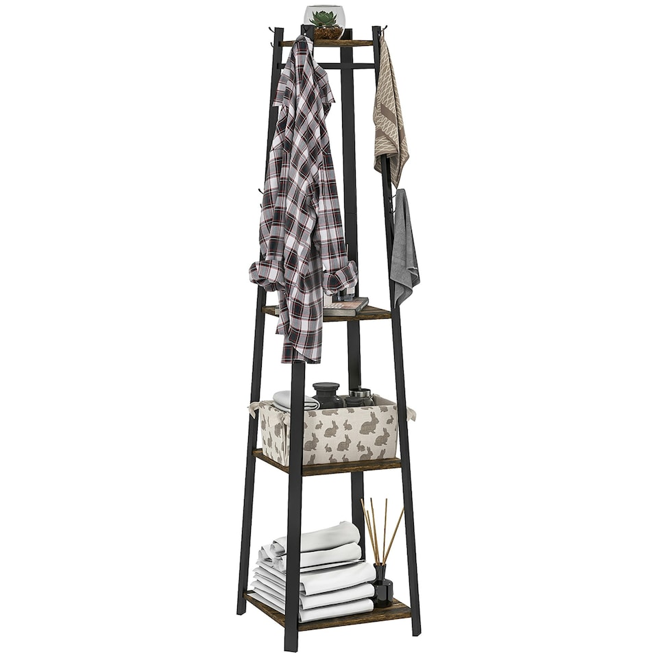 image 1 of HOMCOM Clothes Rack with Storage, Garment Rack with Hooks and Shelf Brown