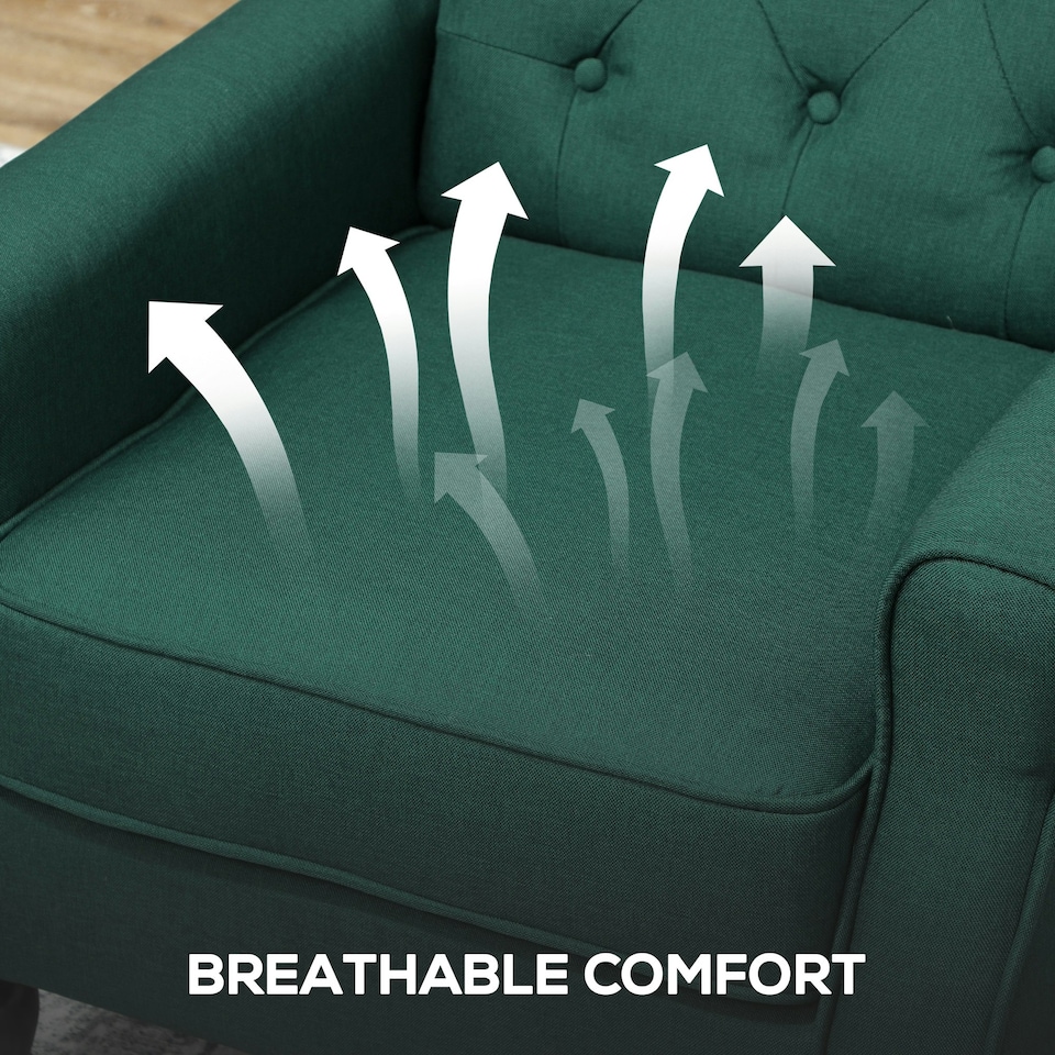 image 1 of HOMCOM Accent Chair Wingback Armchair Tufted Club Wood Fabric, Dark Green | Green | Dark Green | One Size