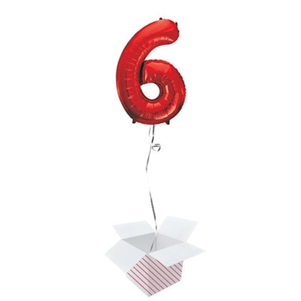 Red Number 6 Helium Foil Giant Balloon - Inflated Balloon in a Box