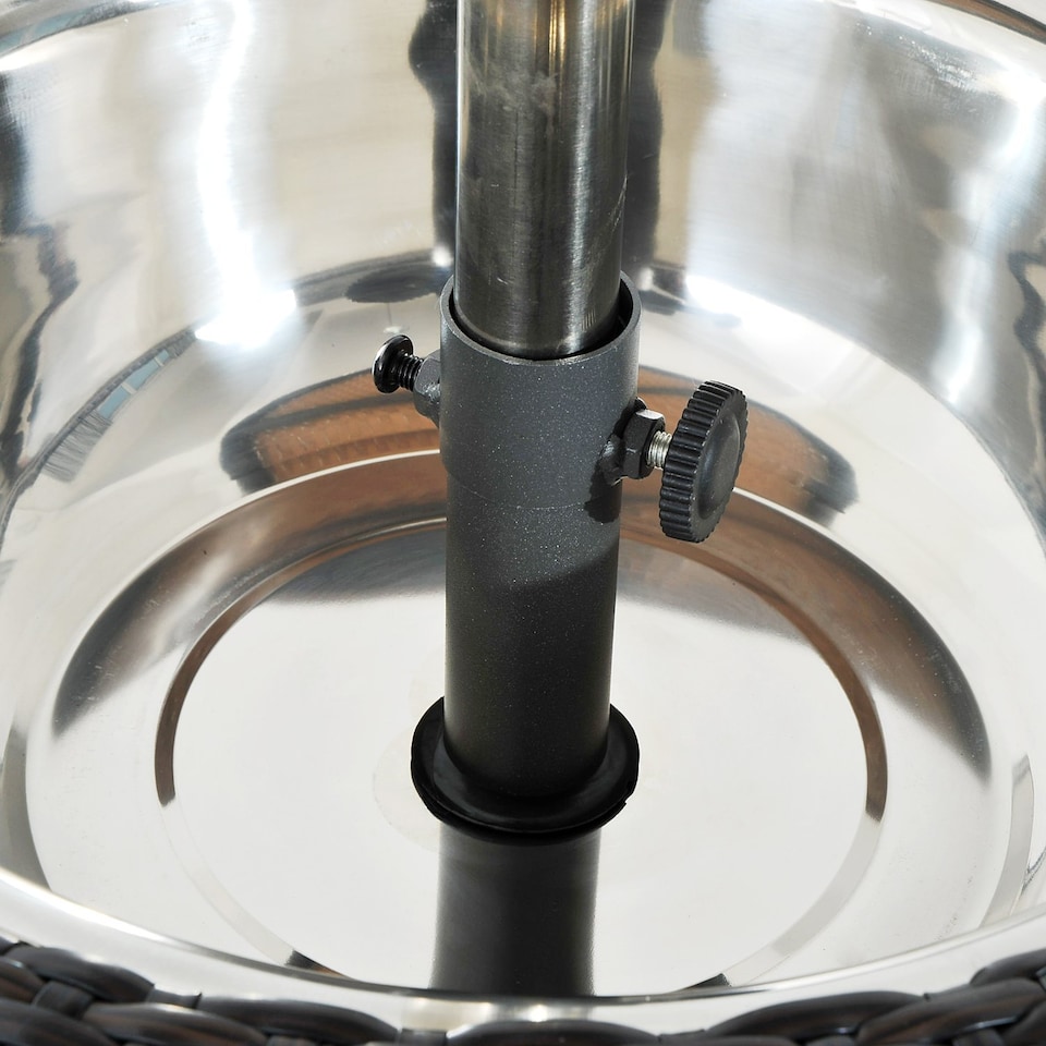 image 1 of Outsunny PE Rattan Ice Bucket Table, Height Adjustable Liftable Outdoor Drinks Cooler, 52 cm Round Garden Beer Cocktail Table with Lid for Bar, Patio, Terrace, Brown