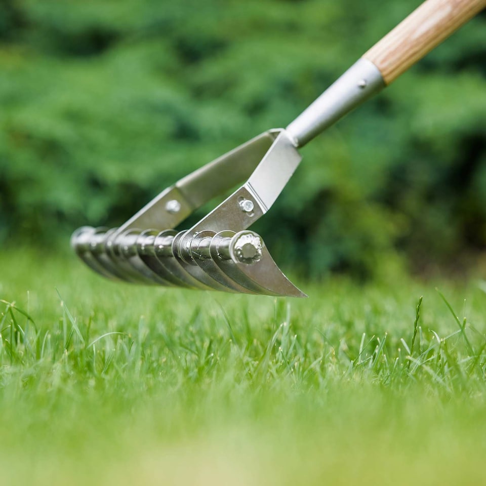 image 1 of Kent & Stowe Stainless Steel Scarifying Rake with Ash Handle and 10 Tines | Multi | 1 x Scarifying Rake
