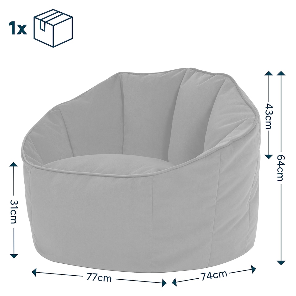 image 1 of icon Sirena  Velvet Bean Bag Accent Bean Bag Chair, Charcoal Grey