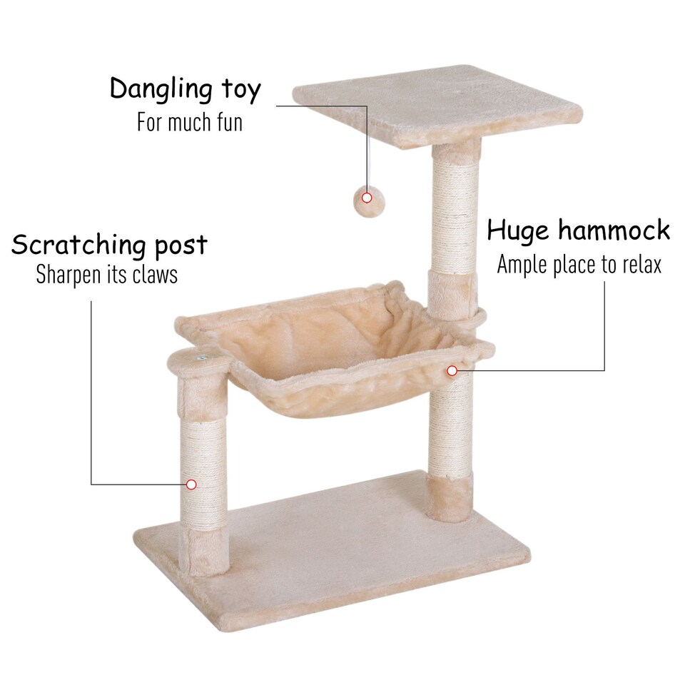 image 1 of PawHut Cat Tree Scratch Post with Bed Hammock Sisal for Indoor Cats