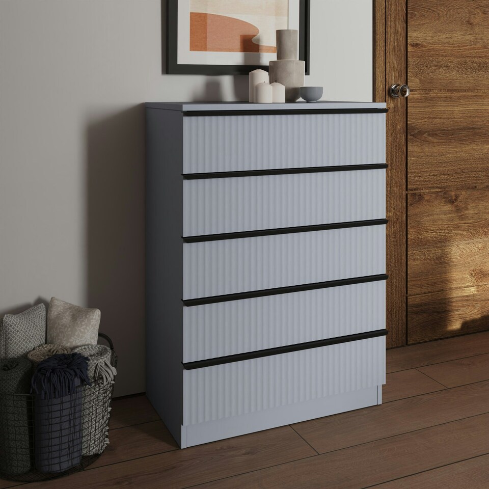 image 1 of FWStyle Lania Ripple Ridged 5 Drawer Chest Of Drawers Matt Grey