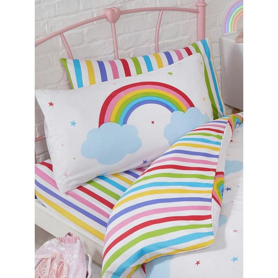 image 1 of Bedding & Beyond Childrens/Kids Rainbow Duvet Cover Set - White/Blue - Single White | Single