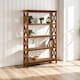 image 1 of 4 Tier Shelf Unit For Living Room,Solid Teak Wood Display Shelf With Criss-Cross Sides,Modern Storage Shelf Brown
