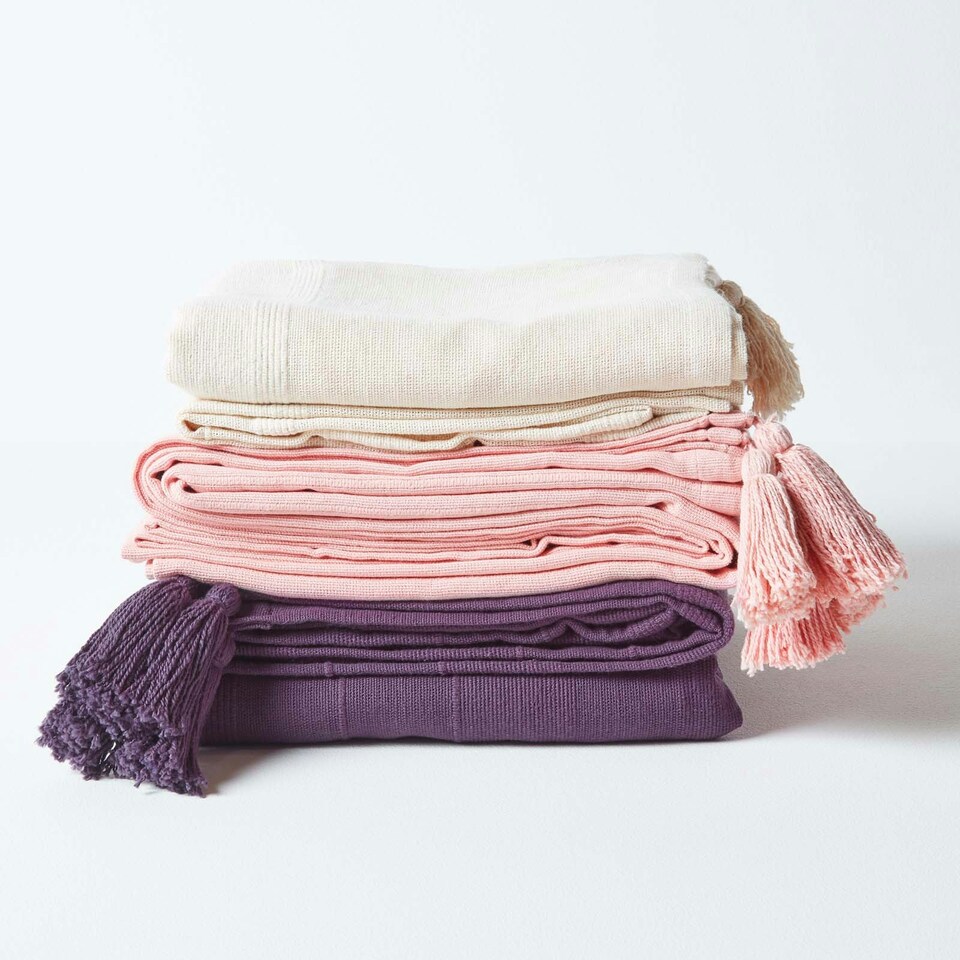 image 1 of Homescapes Cotton Rajput Ribbed Purple Throw - 255 x 360 cm Purple