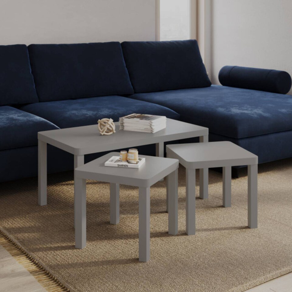 image 1 of URBNLIVING Wooden Nesting Stacking Tables Set Of 3 | Multi | Grey | 3