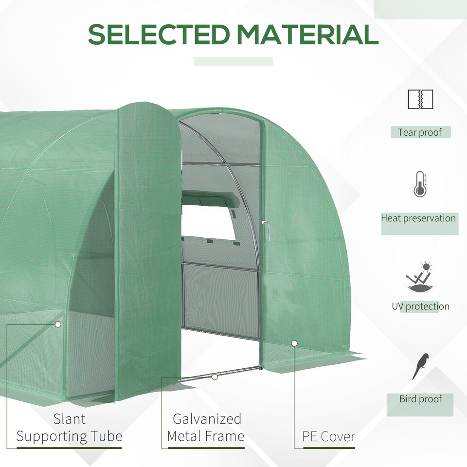 image 1 of Outsunny 4 x 3M Walk-in Garden Polytunnel Greenhouse Galvanised Steel W/ Door | Green