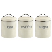 Apollo Round Cream Kitchen Storage Canister Set of 3 Airtight Tea Coffee Sugar Containers Farmhouse Style Jars with Lids