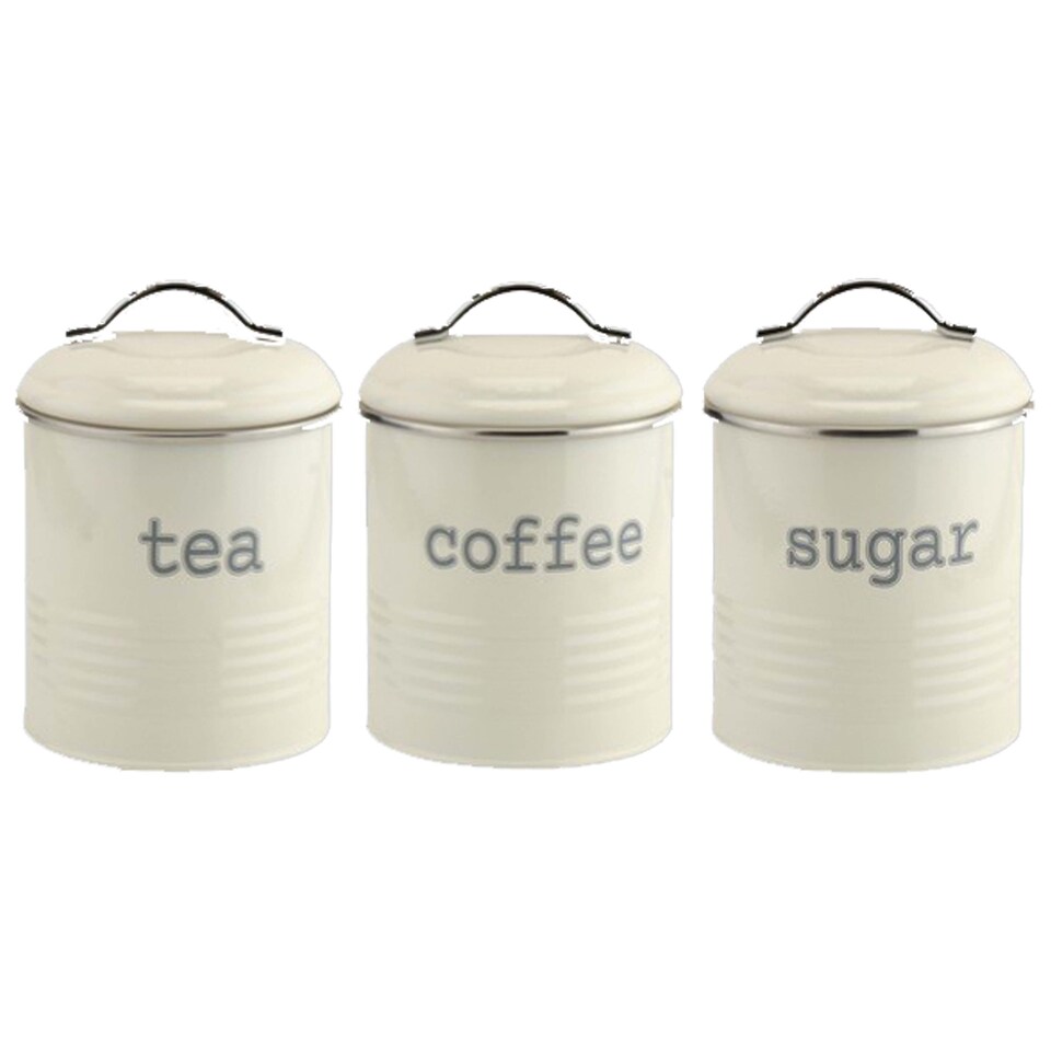 image 1 of Apollo Round Cream Kitchen Storage Canister Set of 3 Airtight Tea Coffee Sugar Containers Farmhouse Style Jars with Lids