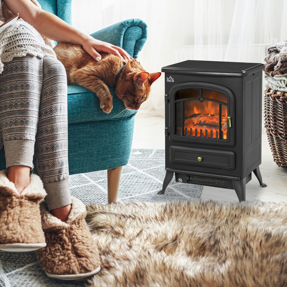 image 1 of HOMCOM Fireplace Stove Heater Log Burning Flame Electric 950/1850W Living Room