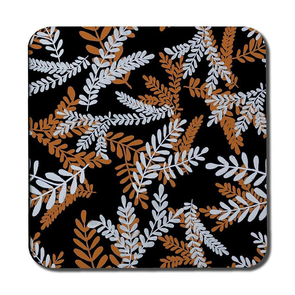 image 1 of White & Orange Olive Leaves (Coaster)