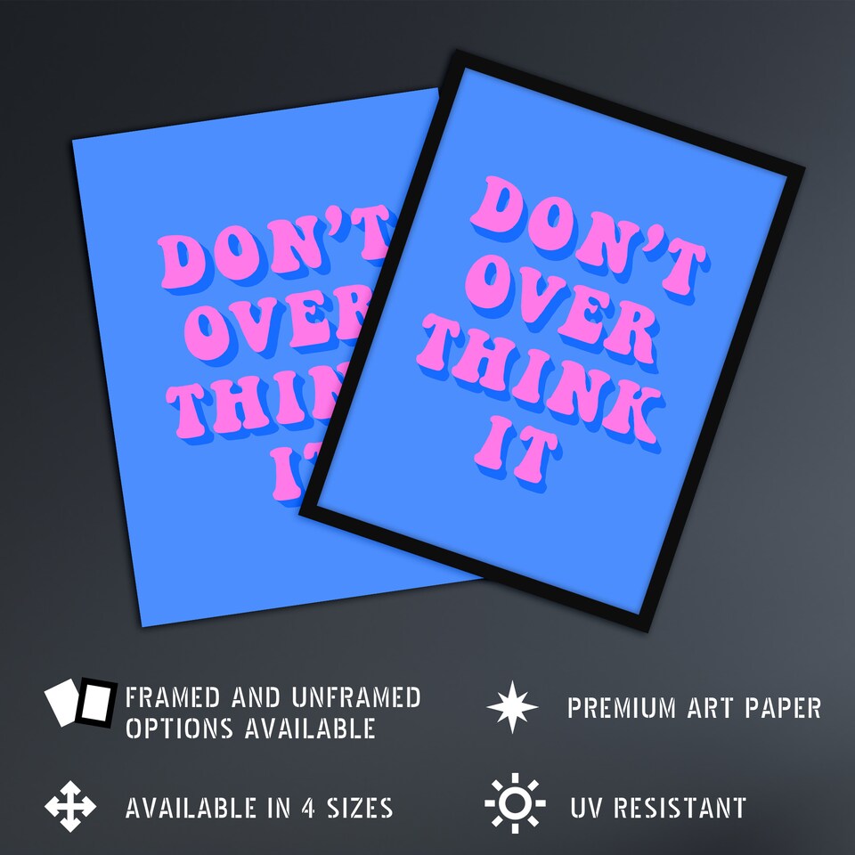 image 1 of Don't Overthink It Simple Retro Pink Blue XL Wall Art Print 24X32 In