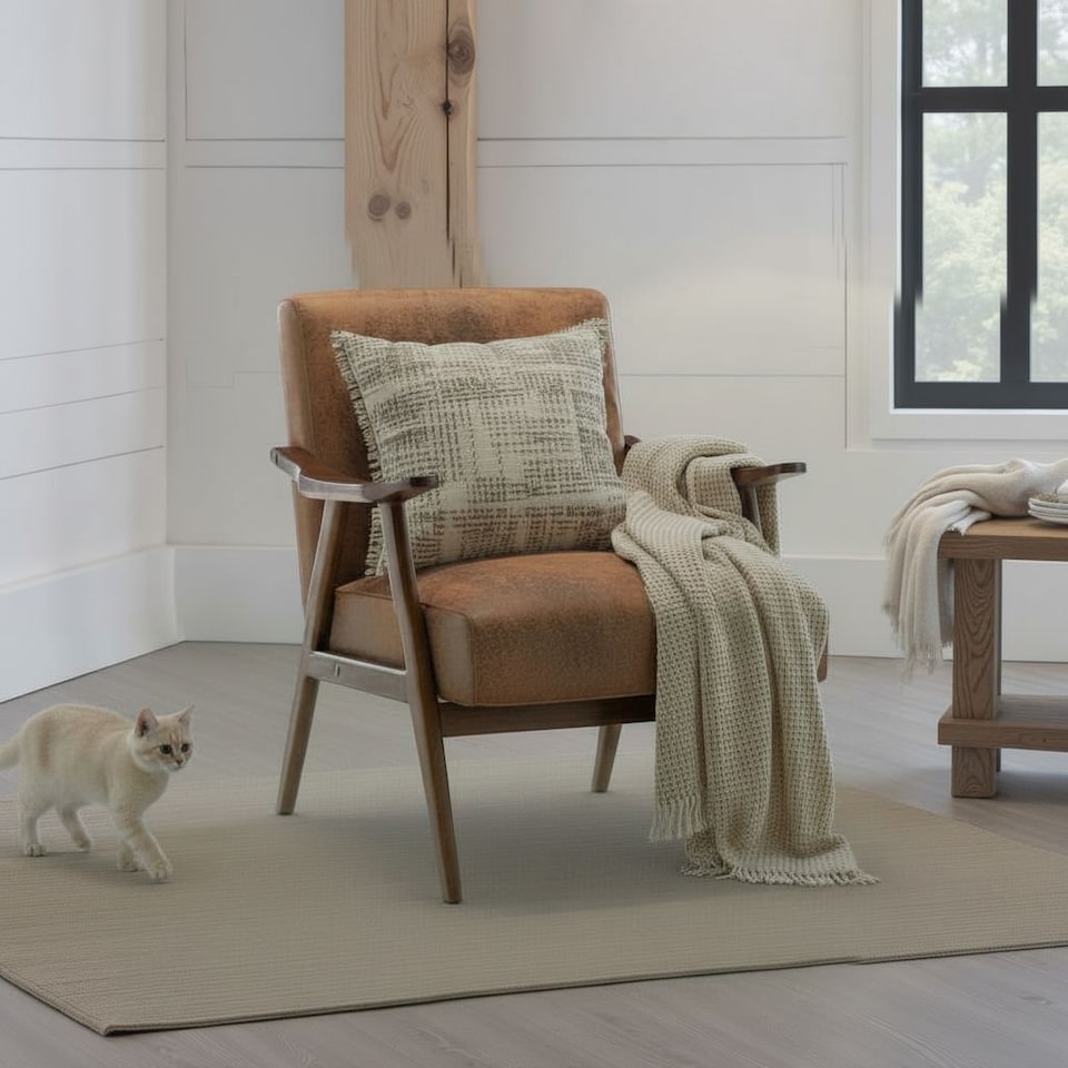 image 1 of Faux Leather Suede Cream Selma Accent Chair