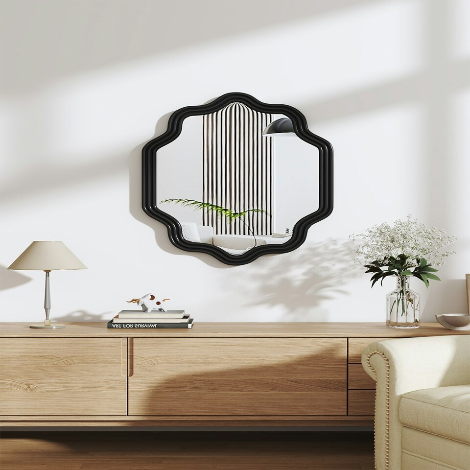 image 1 of Living and Home Contemporary Style Metal Decorative Wall Mounted Mirror - 80.5*60.5cm Black