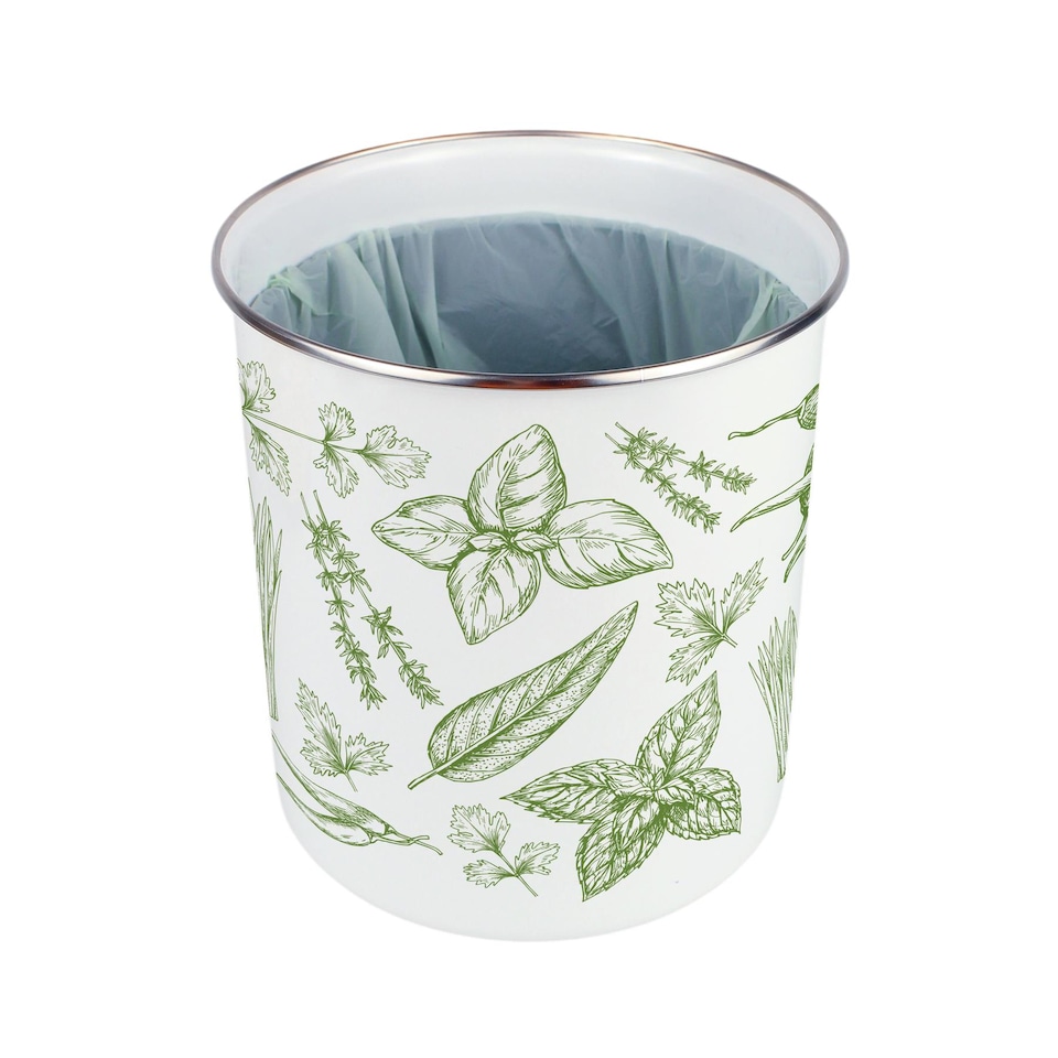 image 1 of Green Herbs Food Waste Caddy - Metal 2L Decorative Kitchen Compost Bin