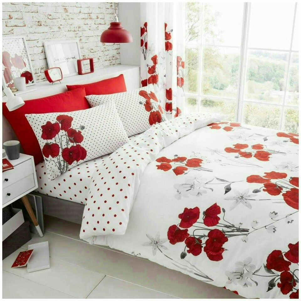image 1 of VELVETIO Poppy Flower Duvet Cover Set Reversible Polycotton Easy Care Beddings Purple | Aubergine | Super King