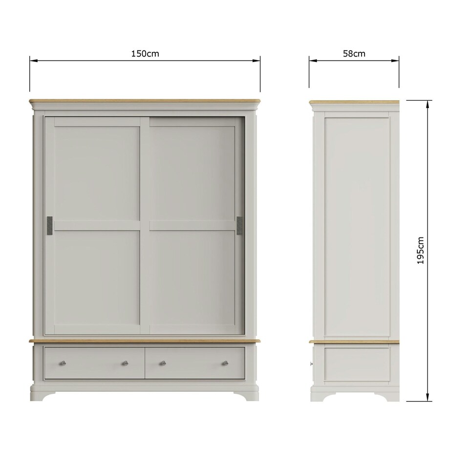 image 1 of Faire 150cm Sliding Combination Wardrobe in Dove Grey with Oak Top Grey