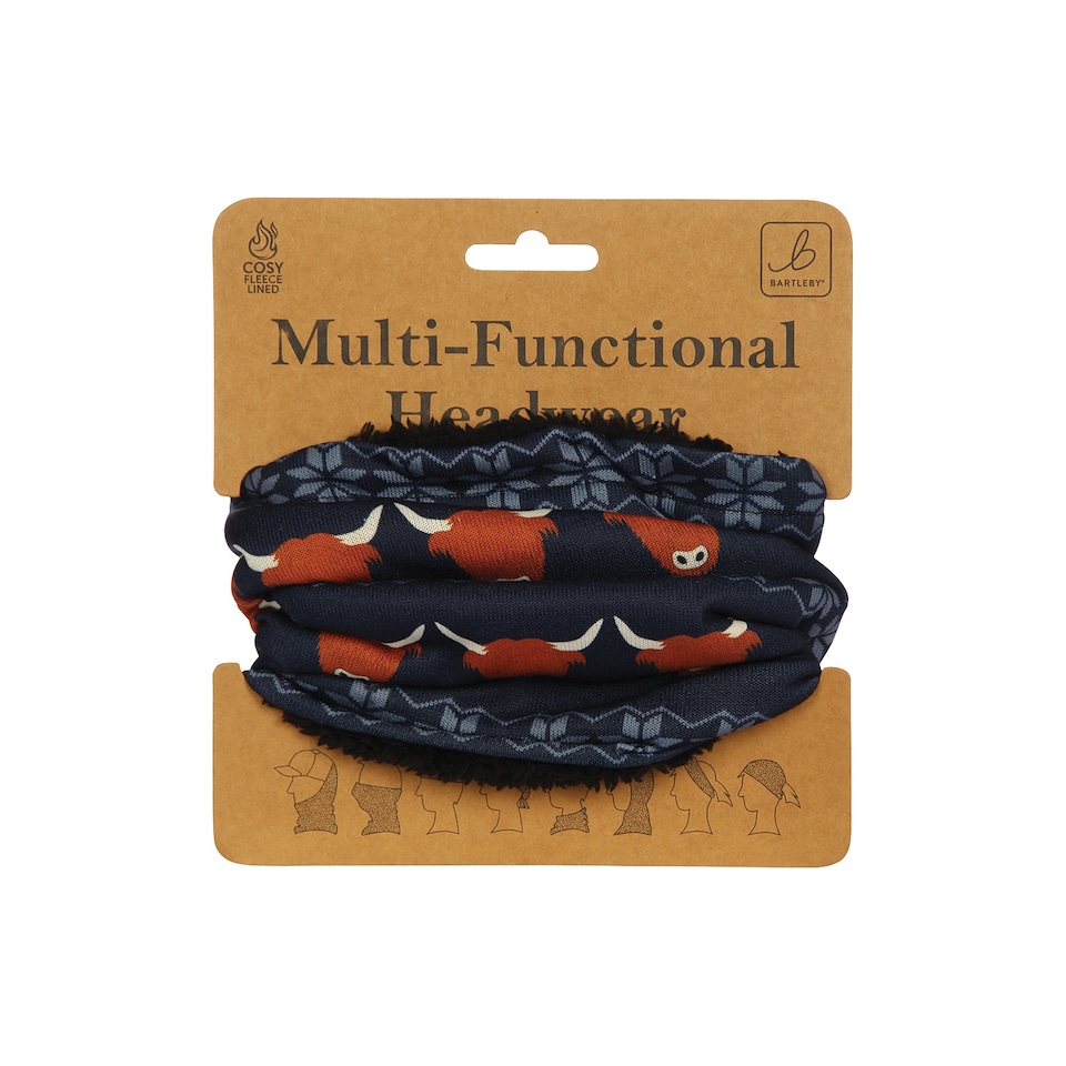 Bartleby Multifunctional Fleece Lined Snood Headwear Nordic Highland Cow