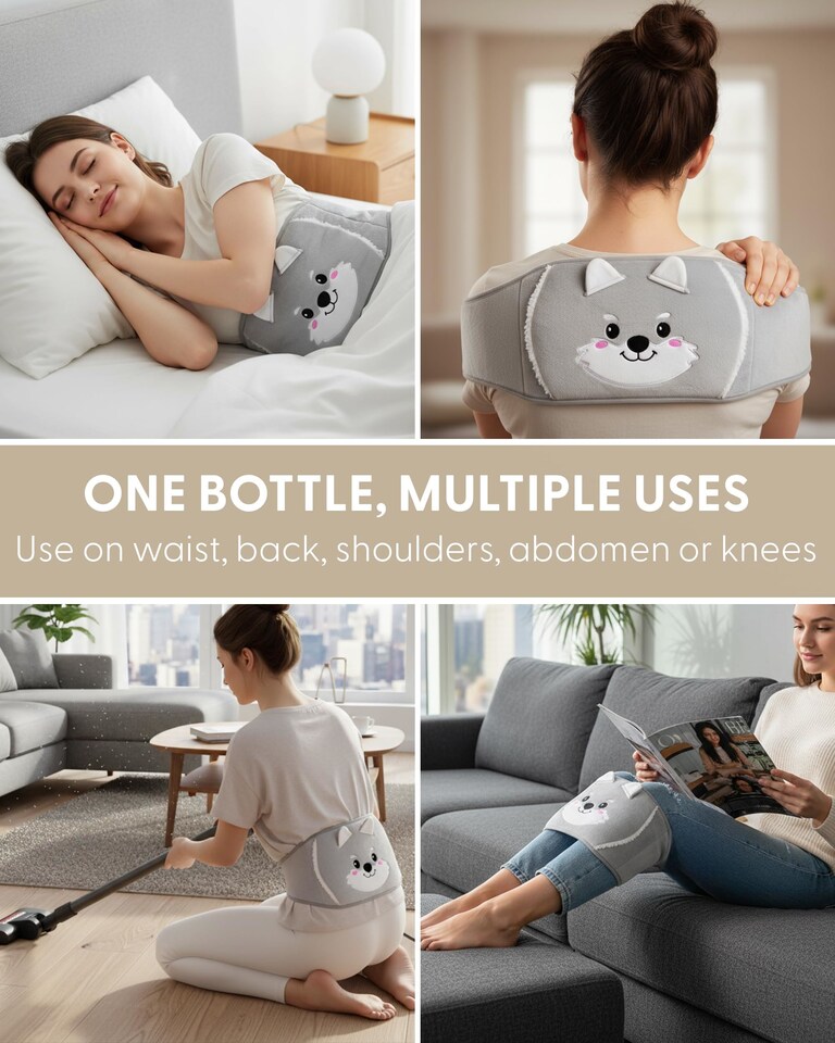 image 1 of Keplin 2L Hot Water Bottle with Plush Waist Belt Cover Natural Rubber