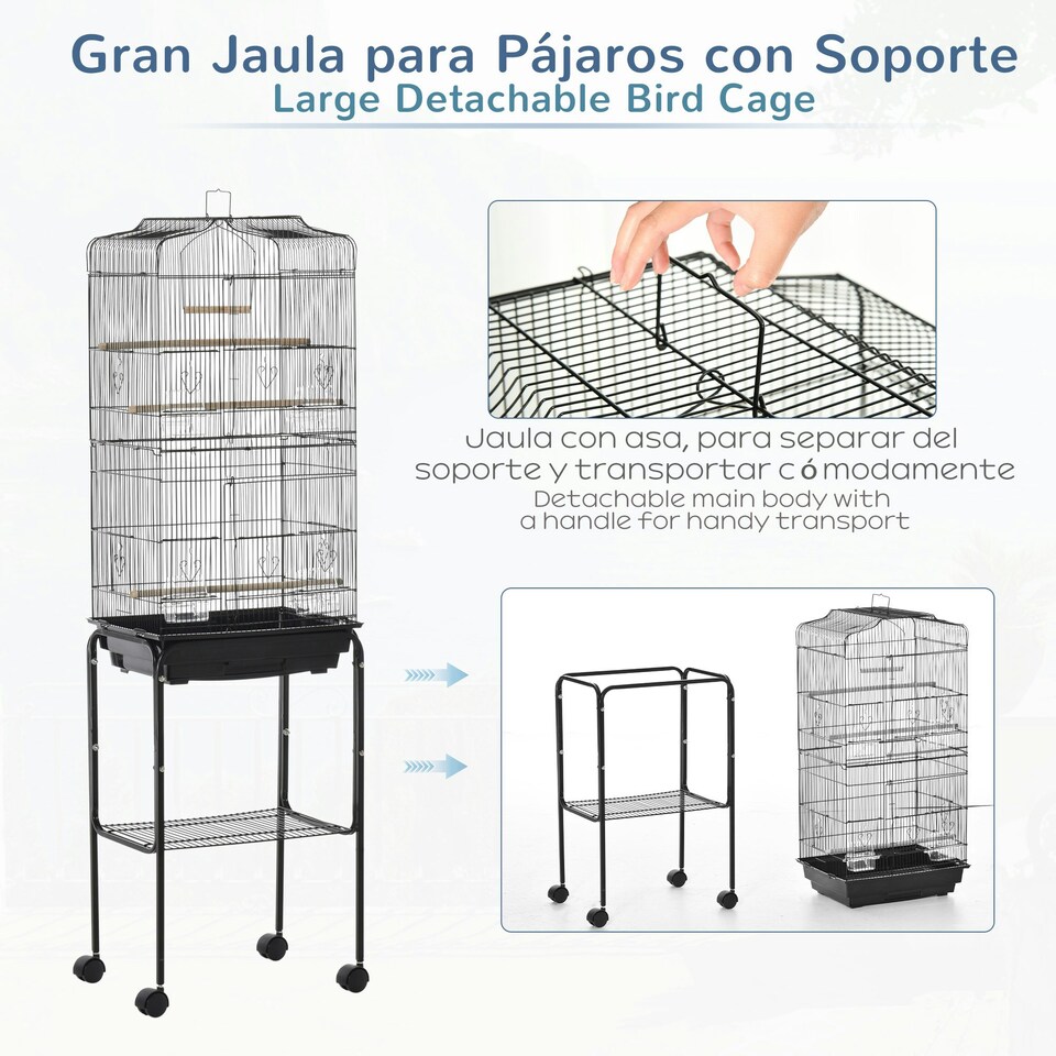 image 1 of PawHut Bird Cage for Budgie Finch Canary Parakeet W/ Stand Sliding Tray Black