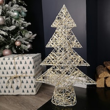 60cm Battery Operated Gold Woven Christmas Tree with White LEDs