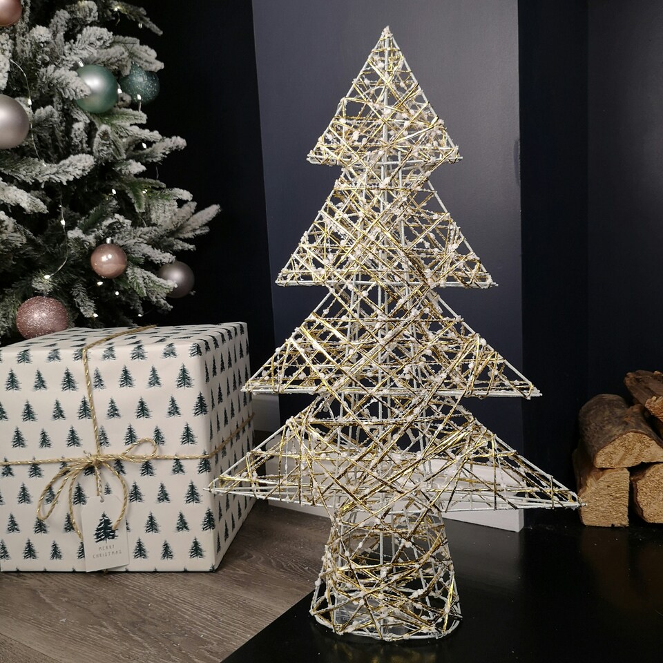 image 1 of 60cm Battery Operated Gold Woven Christmas Tree with White LEDs