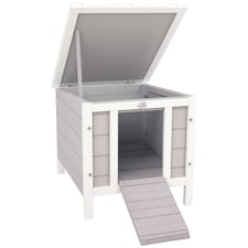 PawHut Rabbit Hutch, Bunny Cage Outdoor Wooden House w/ Asphalt Roof, Grey