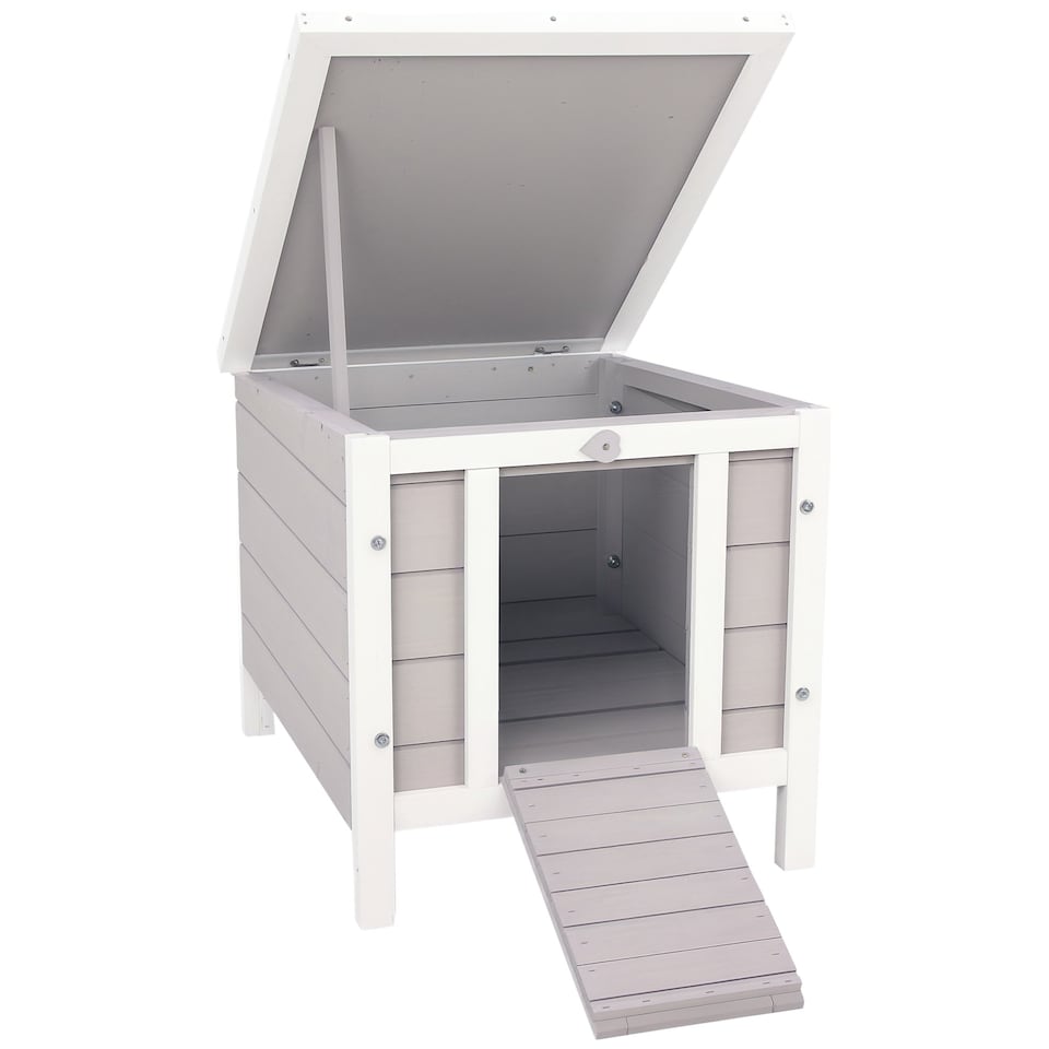 image 1 of PawHut Rabbit Hutch, Bunny Cage Outdoor Wooden House w/ Asphalt Roof, Grey