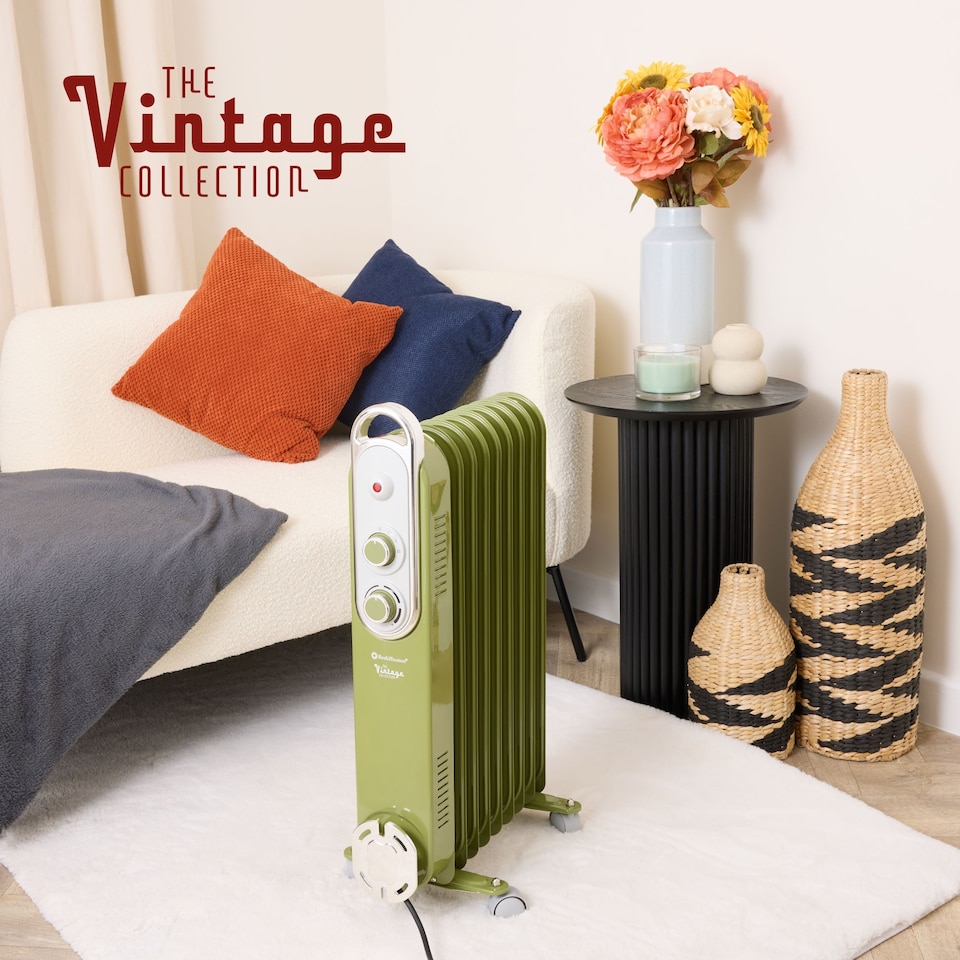 image 1 of Rediffusion Vintage 9 Fin Oil Filled Radiator 2KW Sage Green