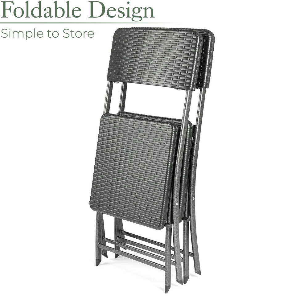 image 1 of Christow Folding Garden Chairs Rattan Effect Outdoor Camping Dining Set Of 2