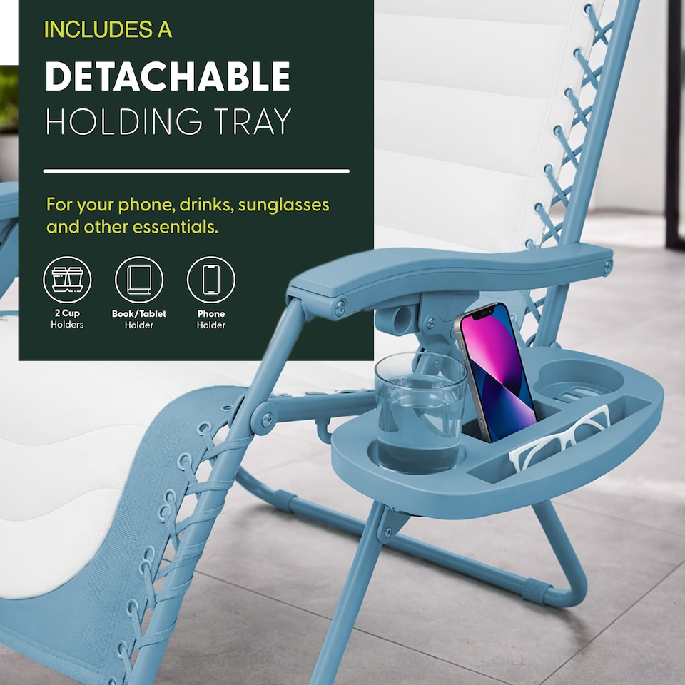 image 1 of Keplin Colour Block Padded Zero Gravity Chairs Set of 2 Folding Garden Recliners
