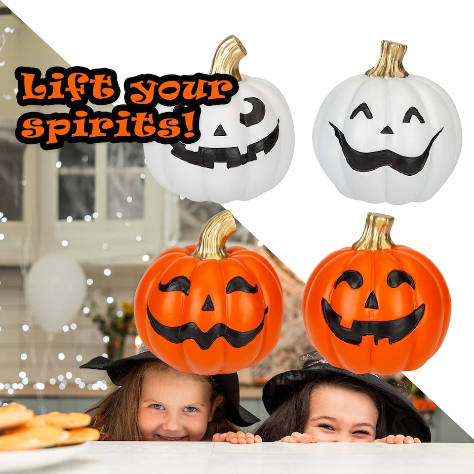 image 1 of vfm-estore Halloween Happy Face Pumpkins - 4 Pack 2 Orange 2 White