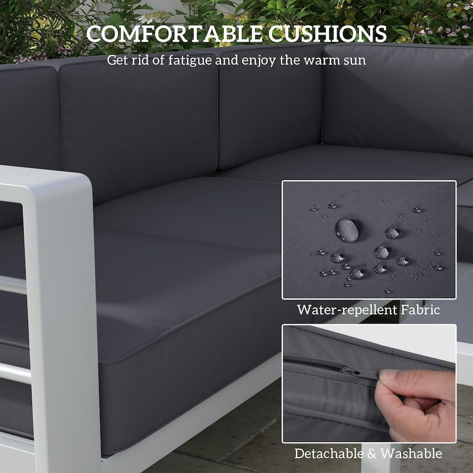 image 1 of Outsunny 5 PCs Garden Sofa Set w/ Cushions, Aluminium Furniture Sets, Grey