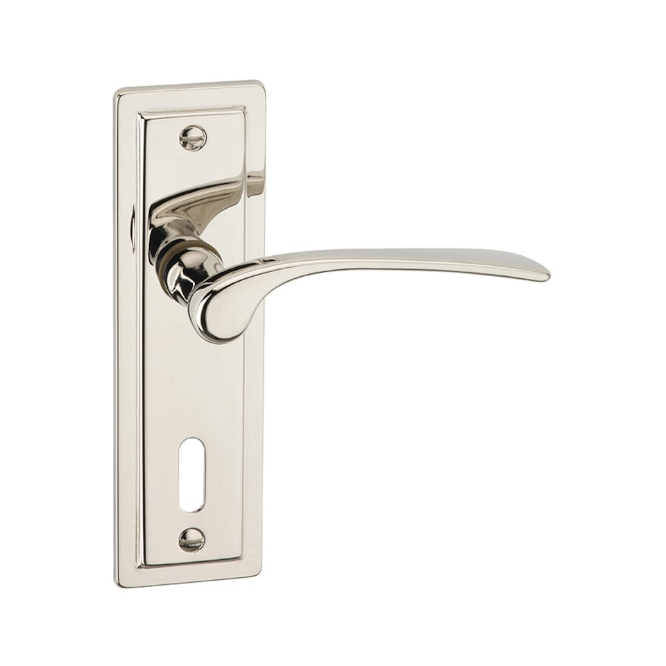 image 1 of Como Metal Lever Latch Door Handles Set Rose Internal & External | Silver | 6x Polished Nickel Keyhole