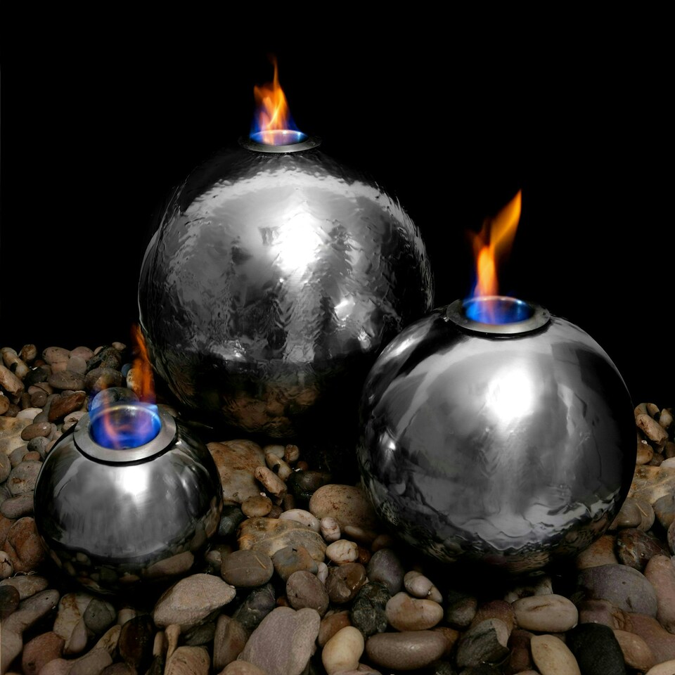 image 1 of Primrose Magma Triple Sphere Stainless Steel Fire & Water Feature & Reservoir