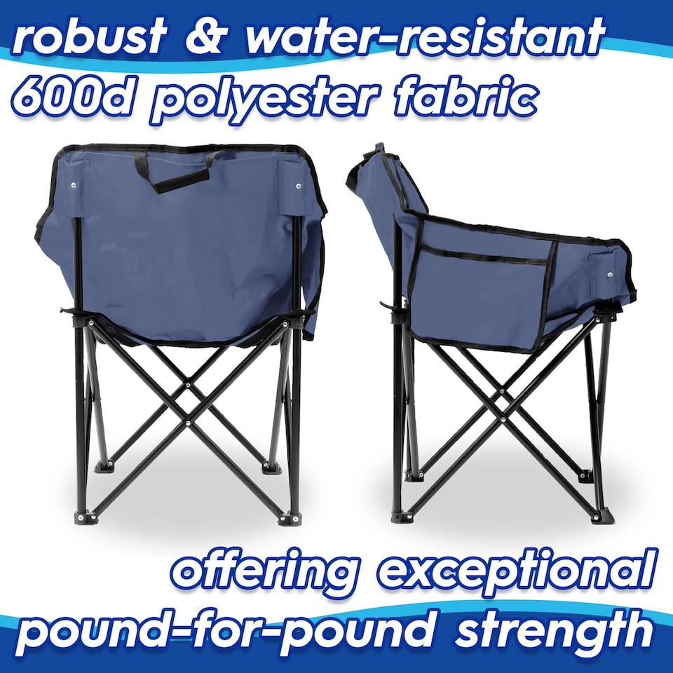 image 1 of Harbour Housewares Premium Folding Camping Chairs with Pockets & Carry Bag - Black - Pack of 2 | Black | Black