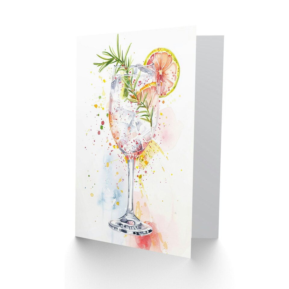 image 1 of Gin Tonic Cocktail Rosemary Watercolour Him Her Birthday Card