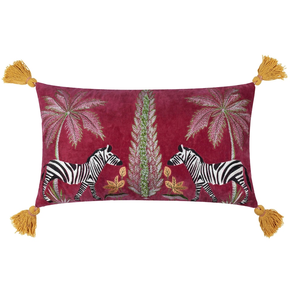 image 1 of Wylder Kalahari Embroidered Velvet Multicolour Filled Cushion 30 x 50 cm Multi