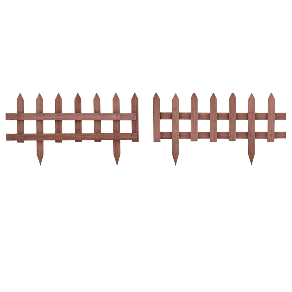image 1 of Outsunny Pack of 12 Wooden Plant Border Fence Garden Fixed Picket Fence Brown
