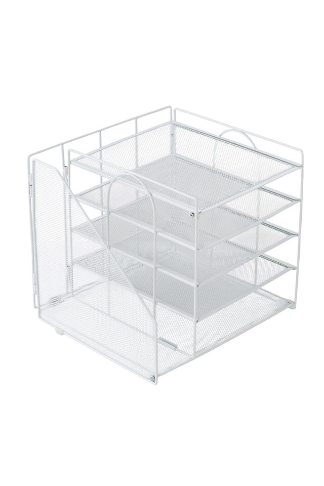 image 1 of Living and Home 5-Tier Desktop Organiser with Vertical File Sorter | White