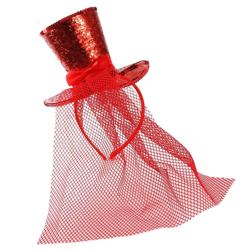 image 1 of Pack of 12 Mini Red Glitter Fascinator Top Hat Red | One Size