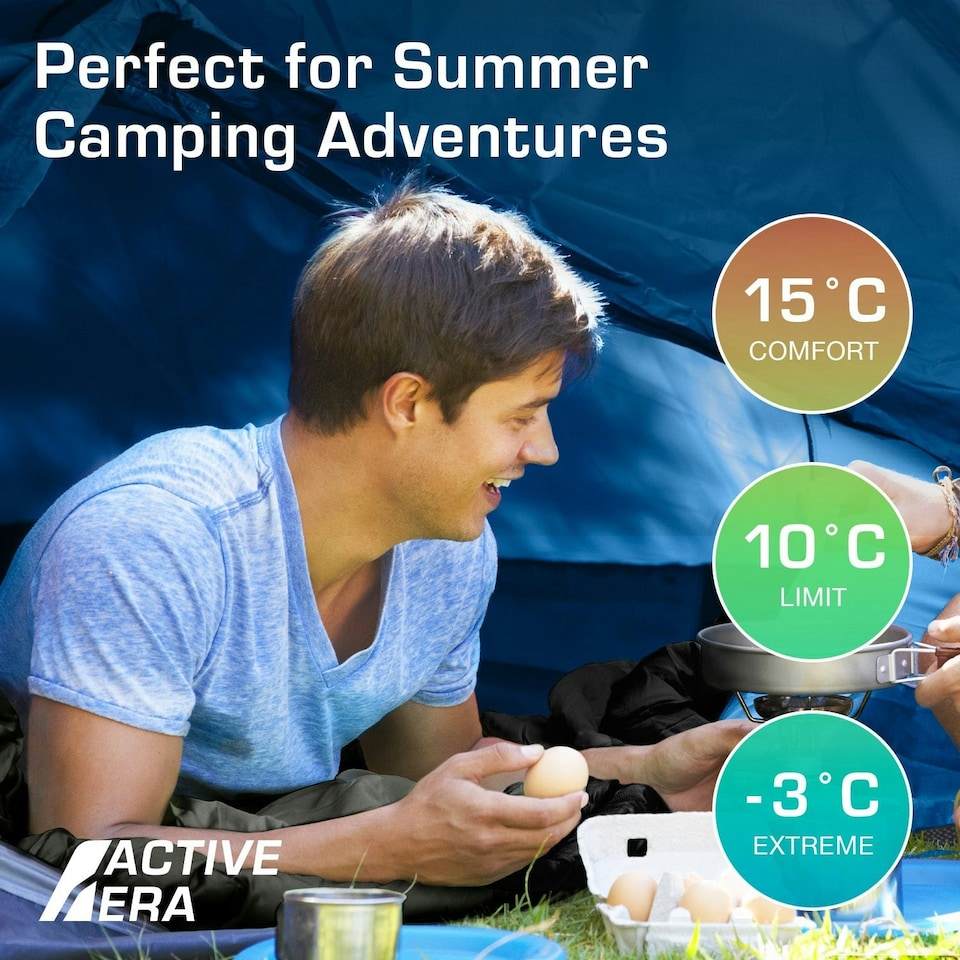 image 1 of Premium Warm Lightweight Envelope Sleeping Bag (200 GSM) - 2 Seasons - Black
