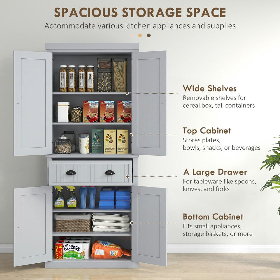 image 1 of HOMCOM Freestanding Kitchen Storage Cabinet Drawers Cupboards Shelves Black