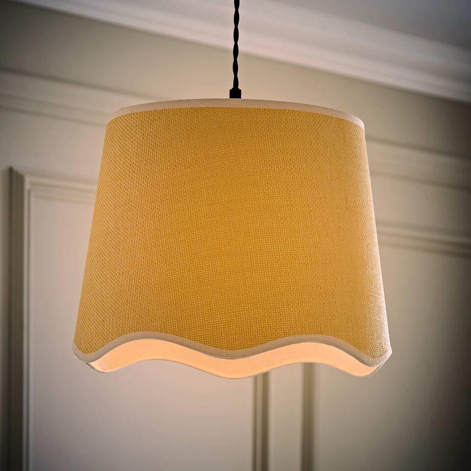 image 1 of ValueLights Dutton White Trim Scallop Edge Large Lamp Shade & Bulb | White