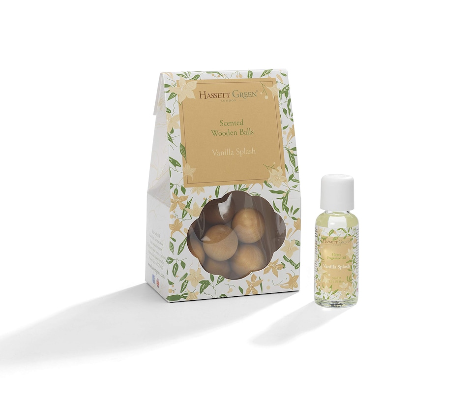 image 1 of Hassett Green London - Vanilla Splash - Scented Wooden Balls Pack of 12 plus 30ml Bottle of Home Fragrance Oil for Refreshing - Alternative to Pot Pourri, Diffusers, Sachets and Drawer Liners
