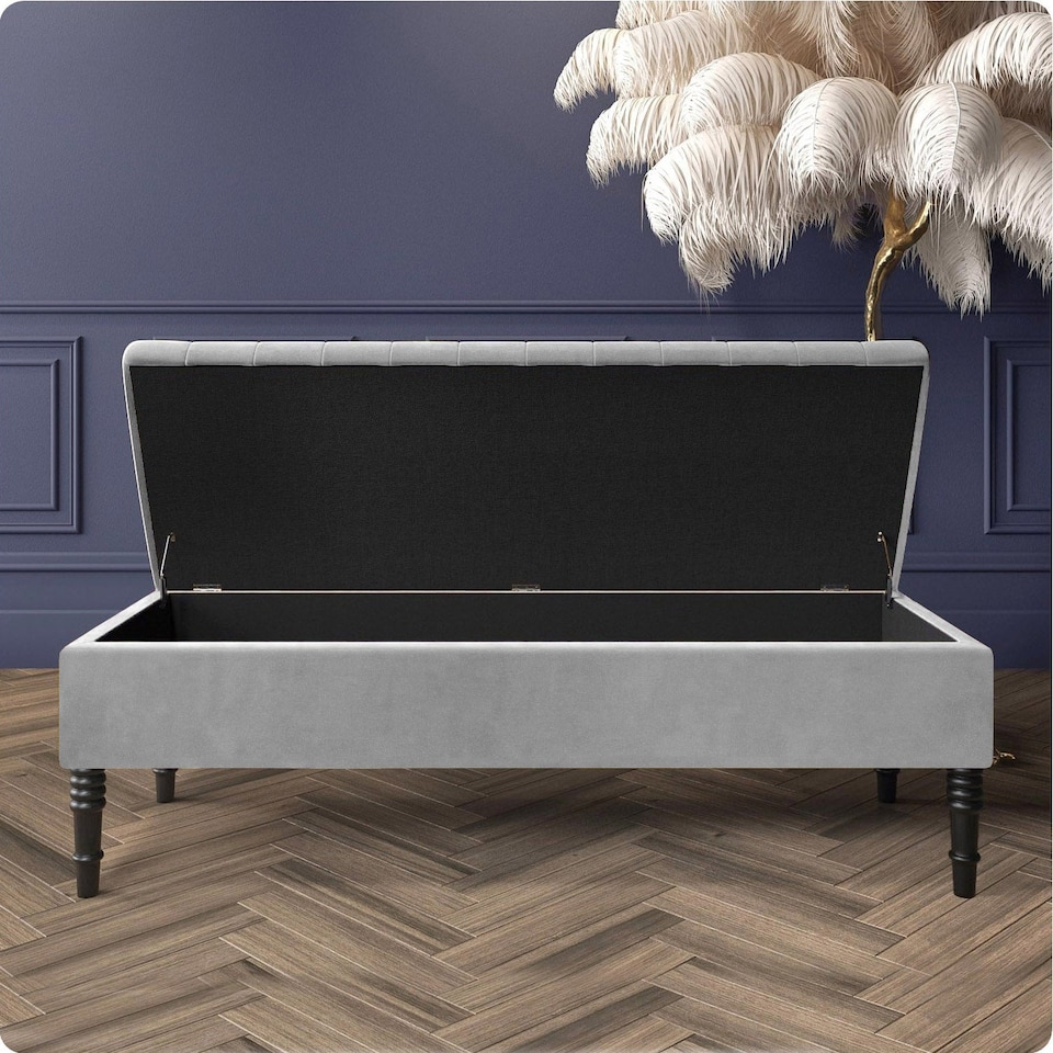 image 1 of Safar 180cm Ottoman Storage Bench - Plush Velvet Shoe Bench - Silver Lined Upholstery Storage Footstool