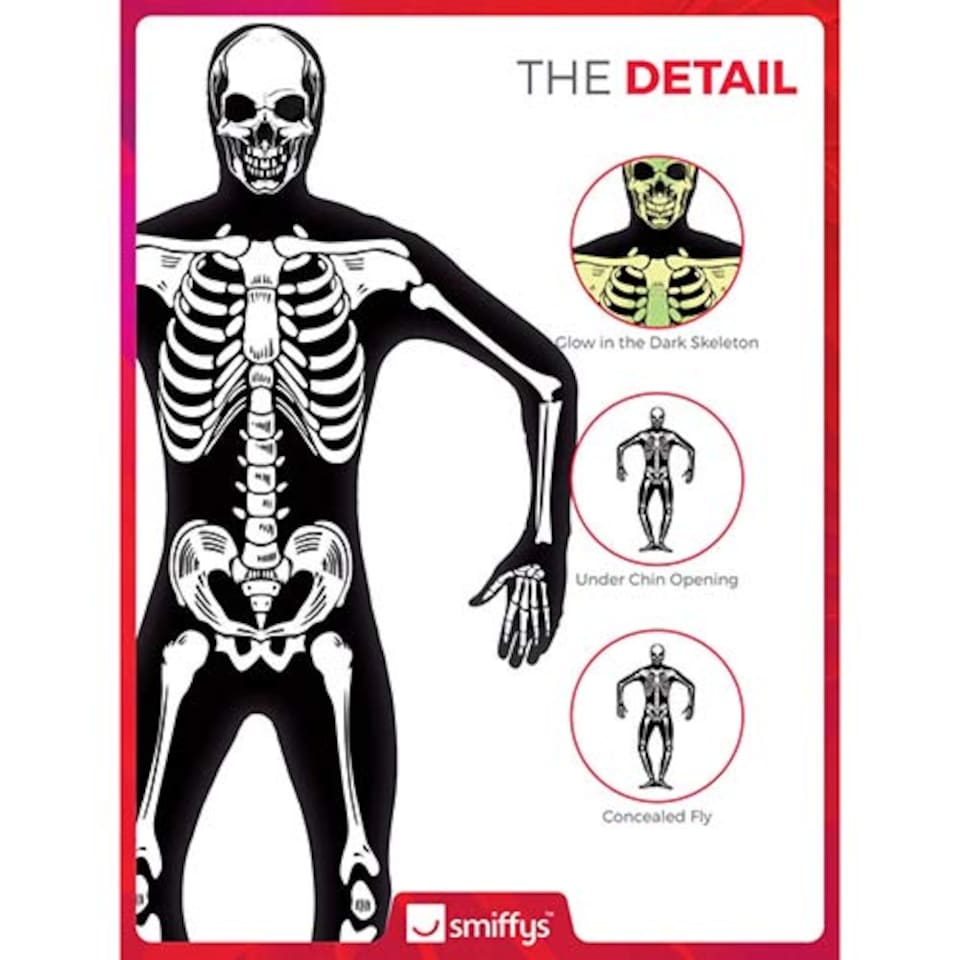 image 1 of Skeleton Second Skin Glow In The Dark Fancy Dress Costume Unisex Adult Large