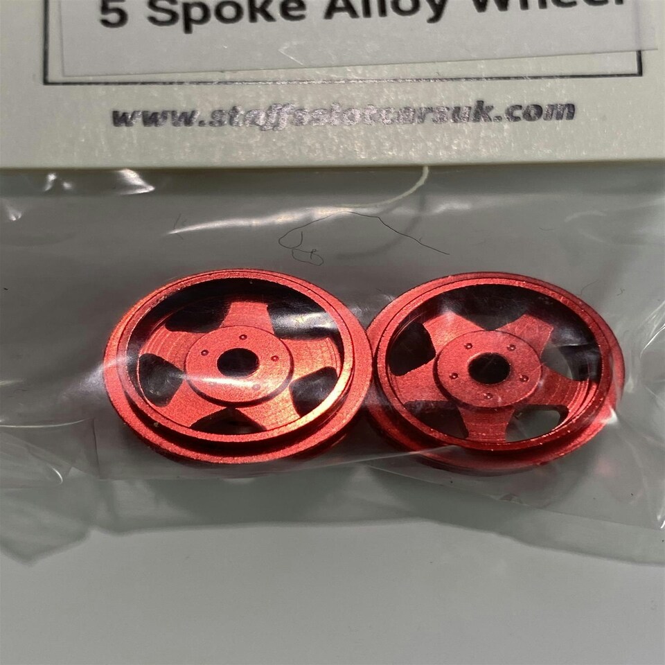 image 1 of Staffs Slot Cars UK 15.8 x 10mm Red 5 Spoke Alloy Wheels Staffs 18